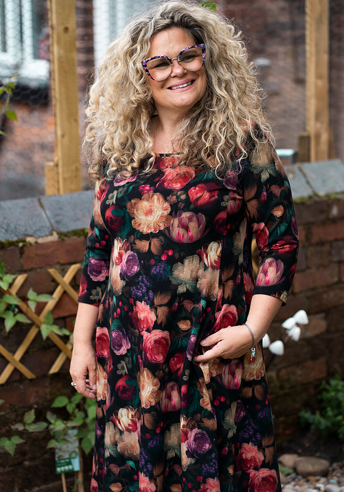 Elodie Blurred Floral Print Cotton Trapeze Dress
