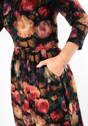 Kae Blurred Floral Print Cotton Midi Dress