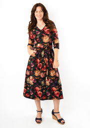 Kae Blurred Floral Print Cotton Midi Dress