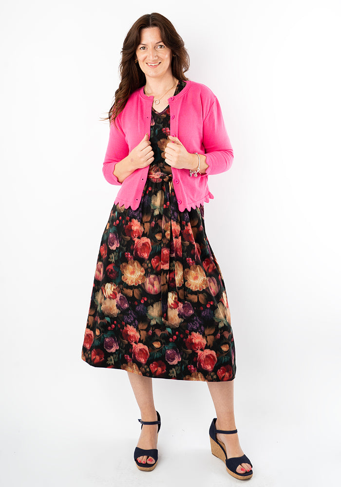 Kae Blurred Floral Print Cotton Midi Dress