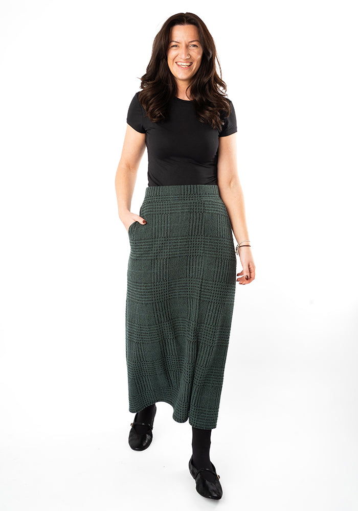 Kaeli Teal &amp; Black Jacquard Midi Skirt