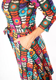 Kallie Retro Flower Print Midi Dress