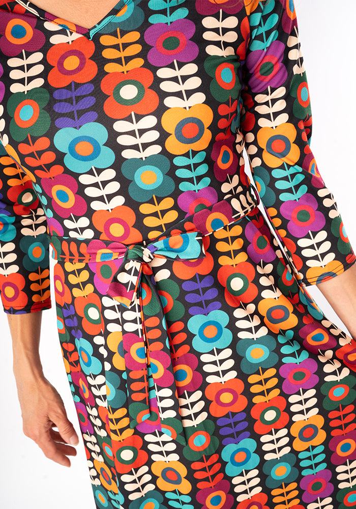 Kallie Retro Flower Print Midi Dress