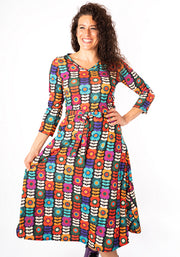 Kallie Retro Flower Print Midi Dress