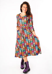 Kallie Retro Flower Print Midi Dress