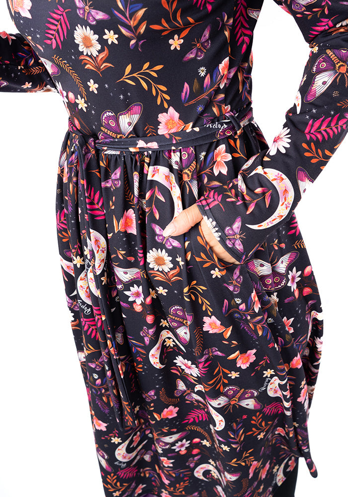 Kaltain Moths and Moon Print Midi Dress
