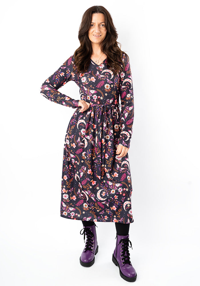 Kaltain Moths and Moon Print Midi Dress