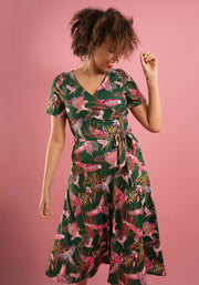 Kari Flying Parrots Print Midi Dress