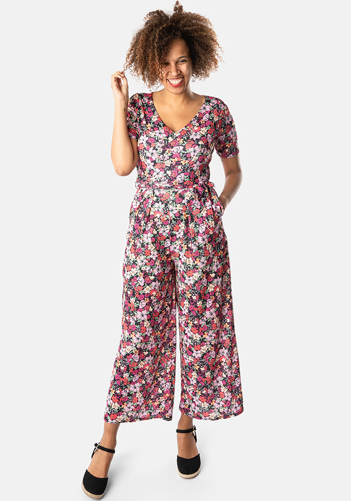 Karin Light Weight Ditsy Floral Print Culotte Leg Jumpsuit