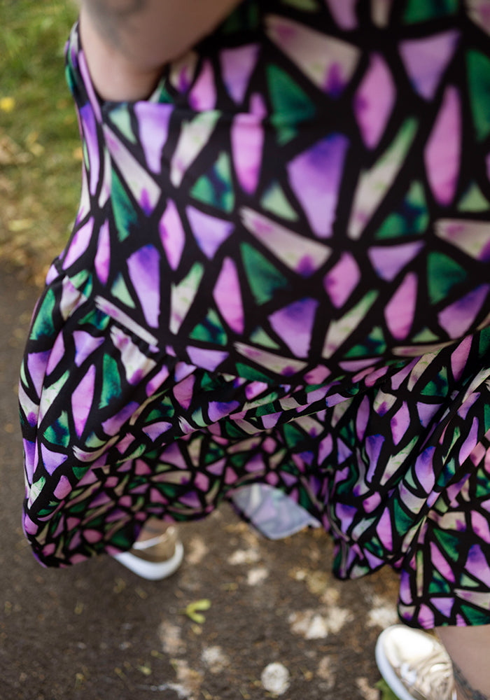 Karolina Colourful Abstract Pieces Print Drop Waist Midaxi Dress