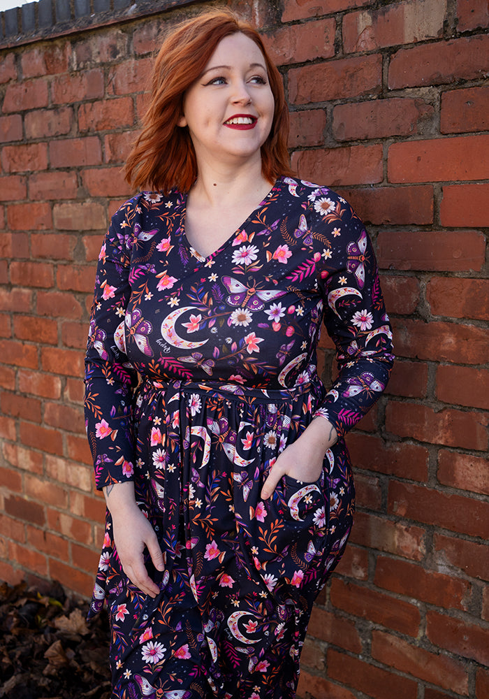 Kaltain Moths and Moon Print Midi Dress