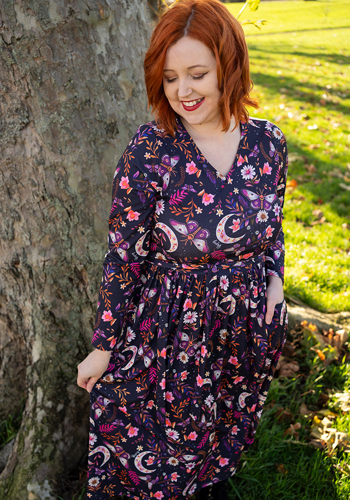Kaltain Moths and Moon Print Midi Dress