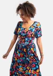 Kathleen Animal Print Tiered Hem Viscose Midi Dress