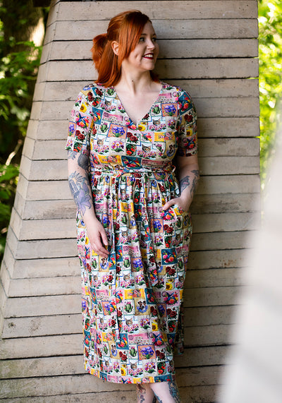 Katniss Vintage Stamp Print Cotton Midi Dress