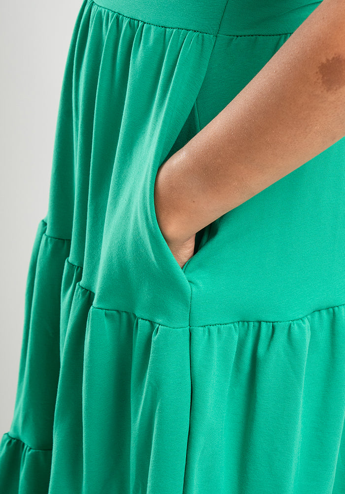 Kaya Tropical Green Tiered Cotton Dress