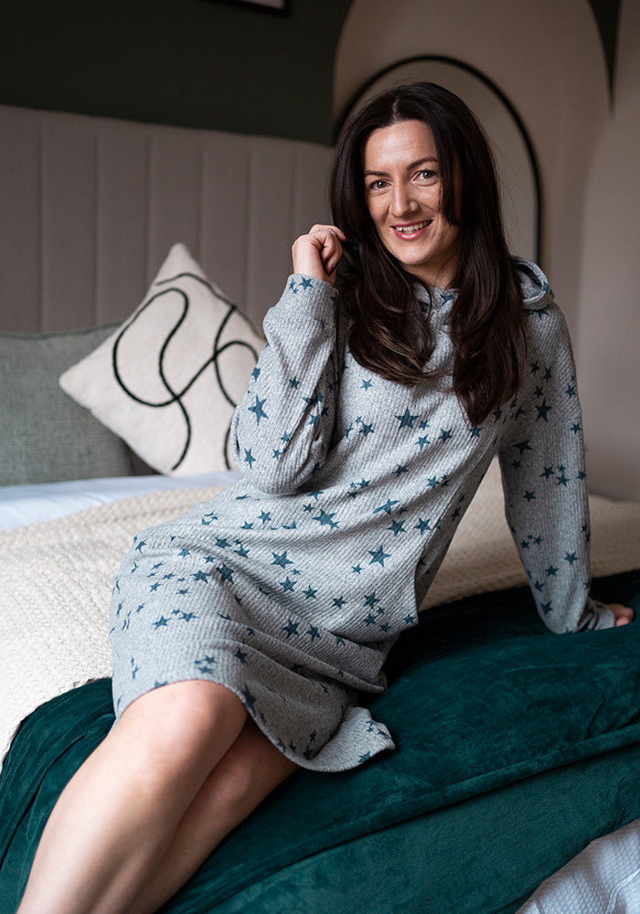 Eighth angle of Kea Star Print Hooded Lounge Wear Dress