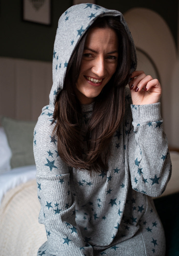 Eleventh angle of Kea Star Print Hooded Lounge Wear Dress