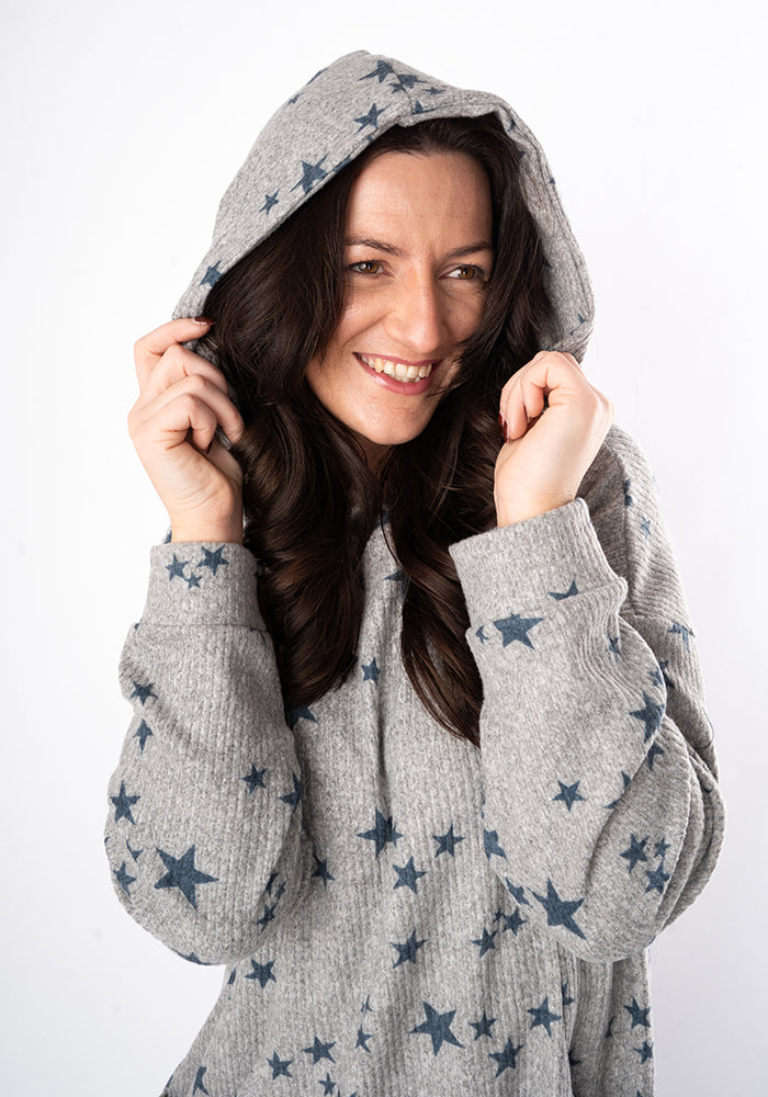 Ninth angle of Kea Star Print Hooded Lounge Wear Dress