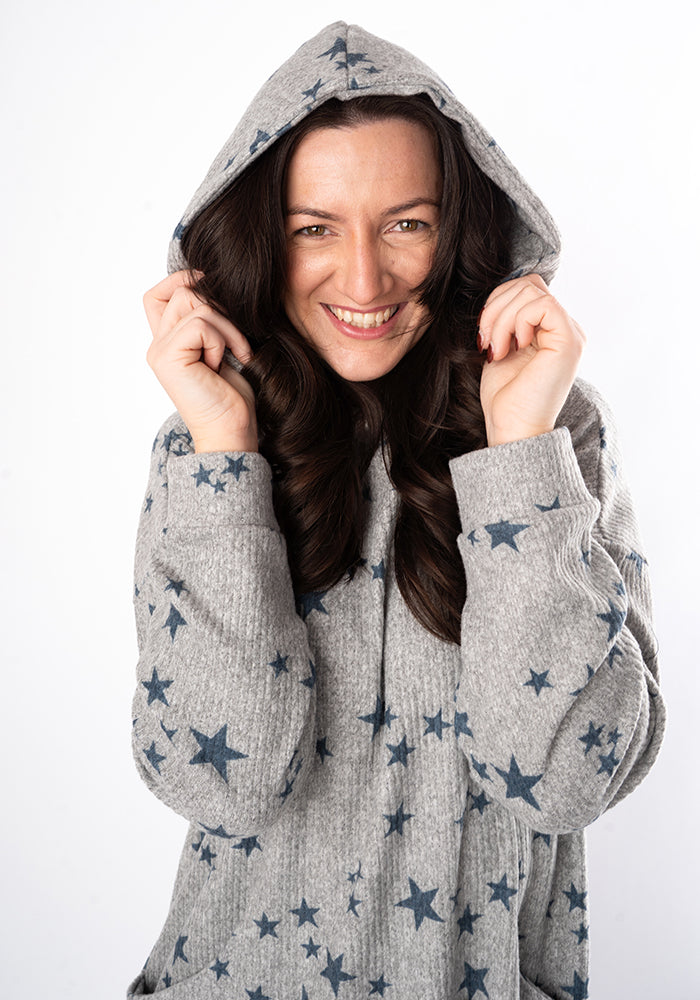 Fifth angle of Kea Star Print Hooded Lounge Wear Dress