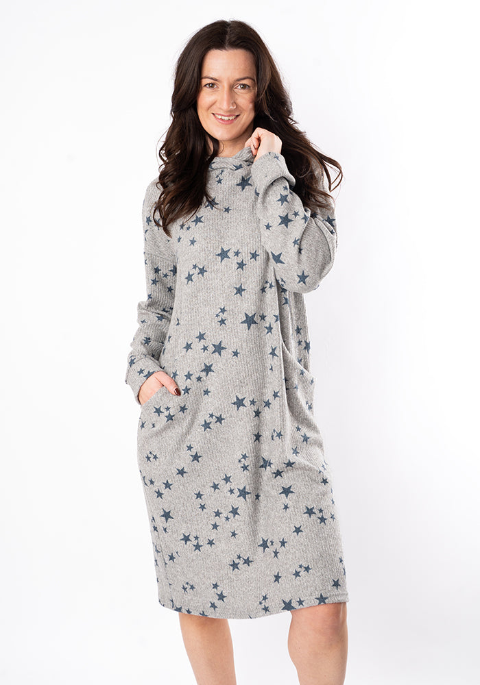Third angle of Kea Star Print Hooded Lounge Wear Dress