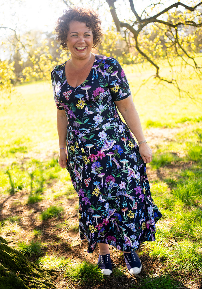 Eighth angle of Keaton Toadstool Floral Print Viscose Midi Dress