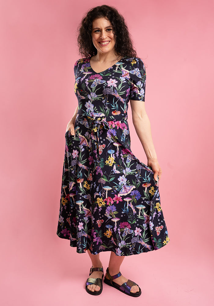 Third angle of Keaton Toadstool Floral Print Viscose Midi Dress
