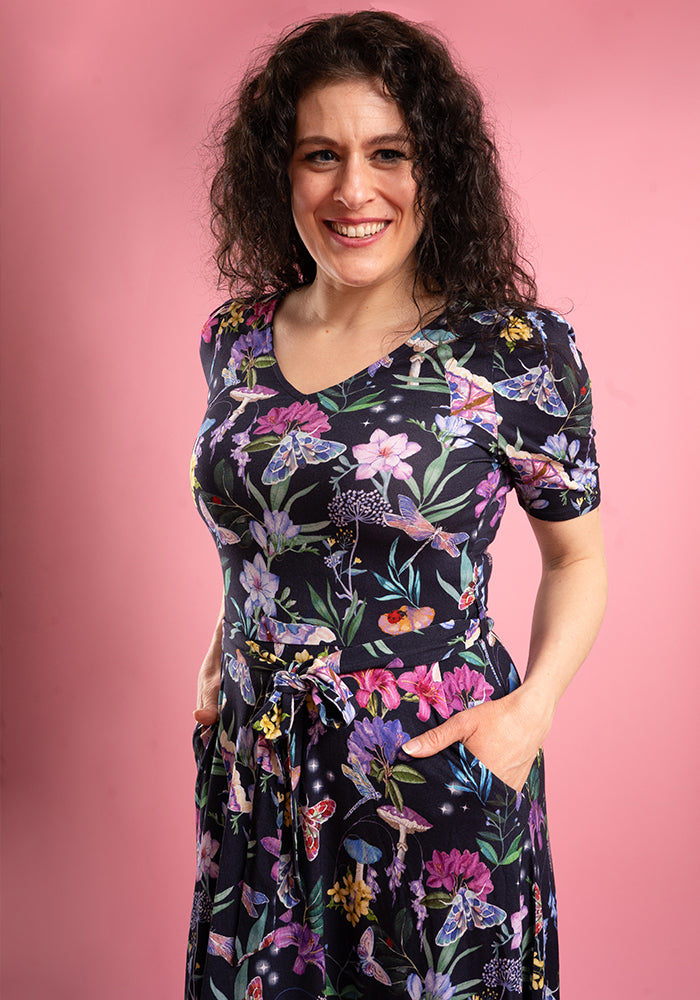 Fourth angle of Keaton Toadstool Floral Print Viscose Midi Dress