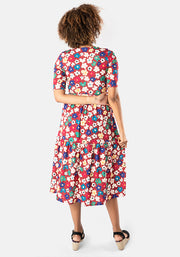 Keegan Stencil Flower Print Tiered Hem Midi Dress