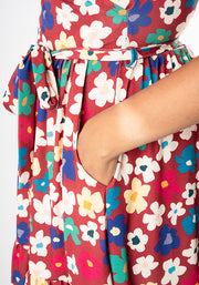 Keegan Stencil Flower Print Tiered Hem Midi Dress