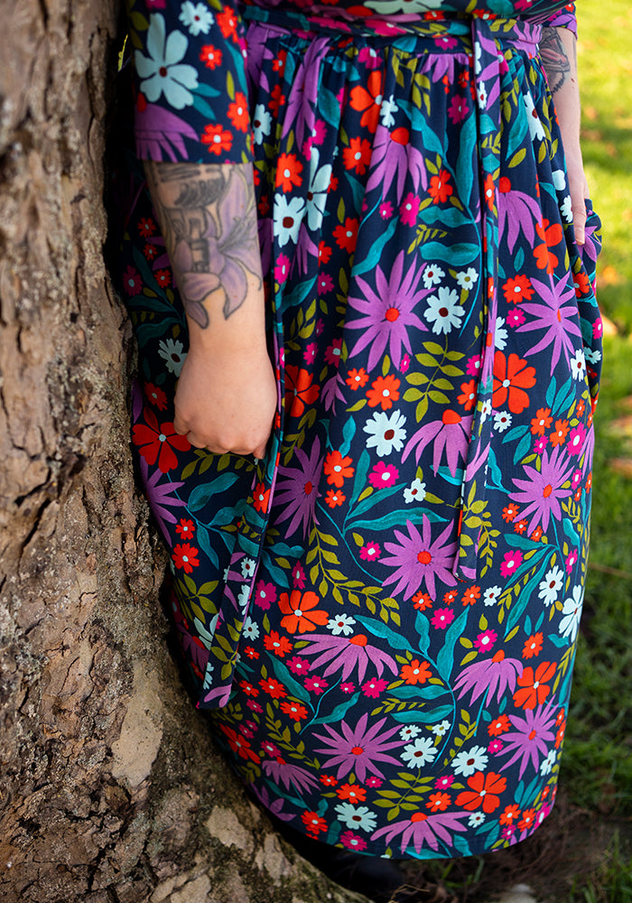 Eleventh angle of Keily Modern Floral Print Cotton Midi Dress