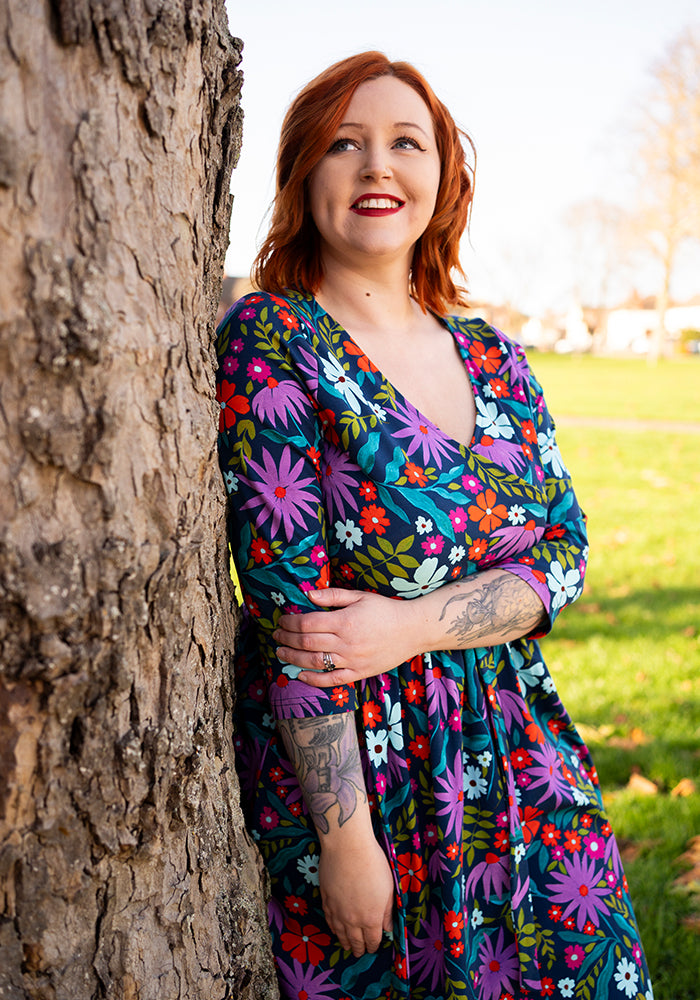 Fifth angle of Keily Modern Floral Print Cotton Midi Dress