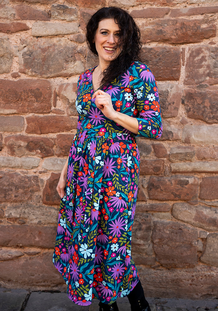 Eighth angle of Keily Modern Floral Print Cotton Midi Dress