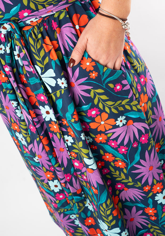 Seventh angle of Keily Modern Floral Print Cotton Midi Dress