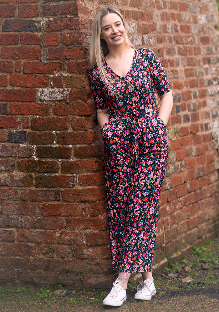 Fourth angle of Kellyanne Ditsy Flower Print Culotte Jumpsuit