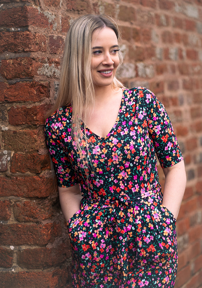 Third angle of Kellyanne Ditsy Flower Print Culotte Jumpsuit