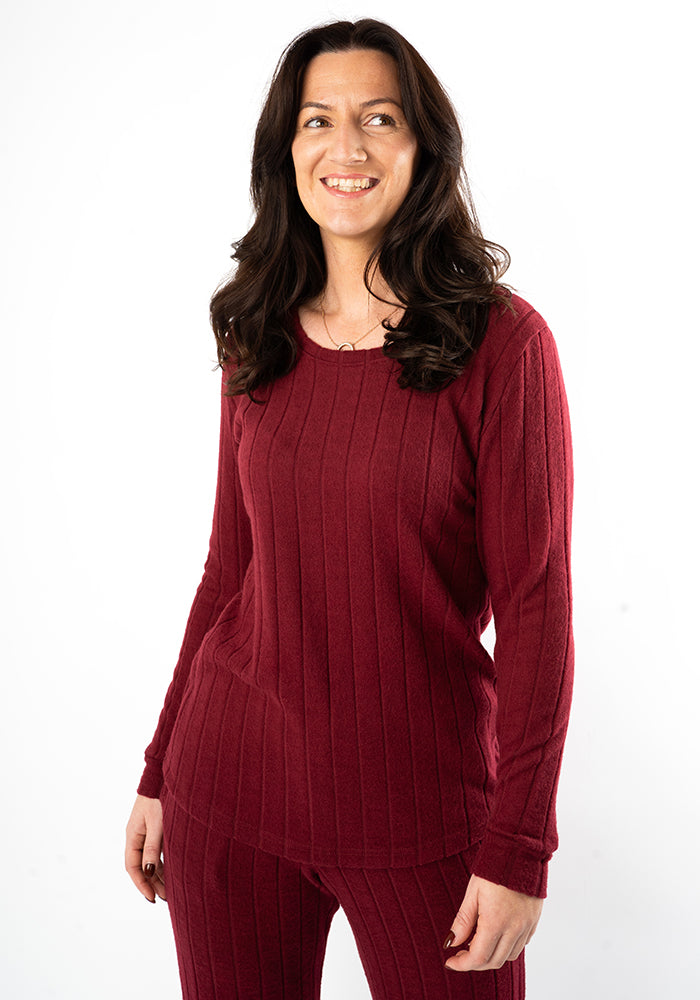 Fifth angle of Kelyn Wine Brushed Chunky Rib Loungewear Set