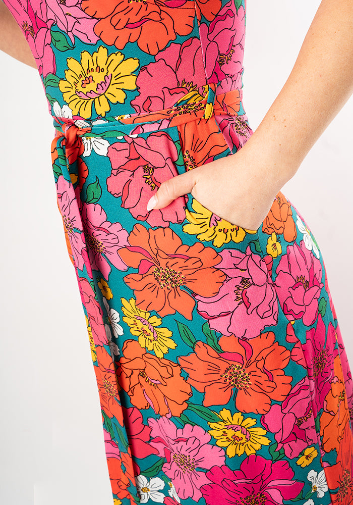 Third angle of Kendall Bold Floral Print Cotton Maxi Dress