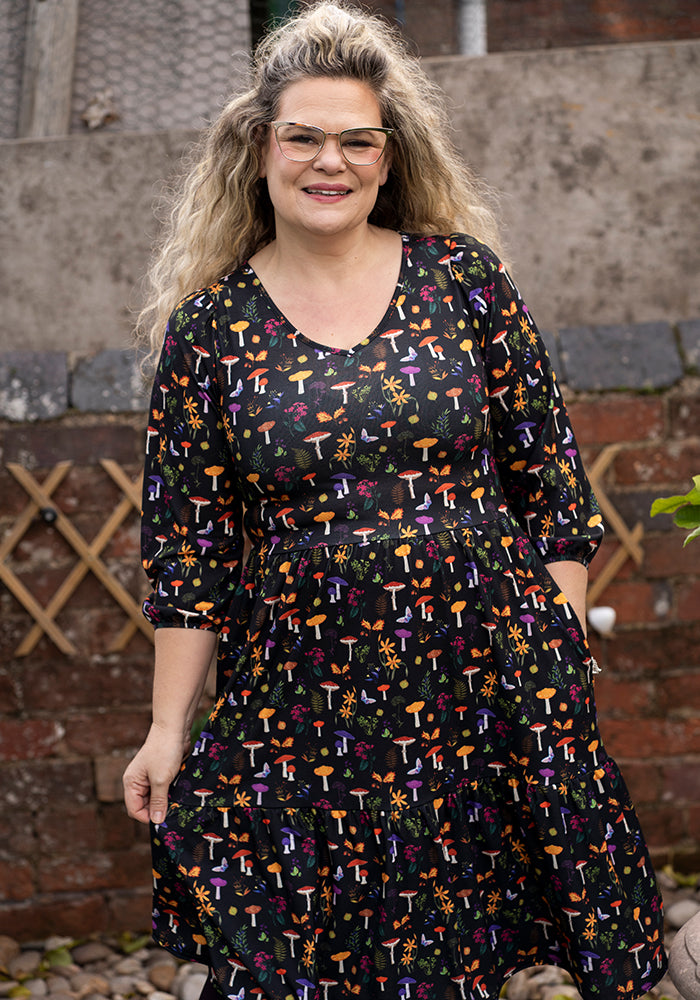 Fourth angle of Kenzi Botanical Mushroom Print Dress