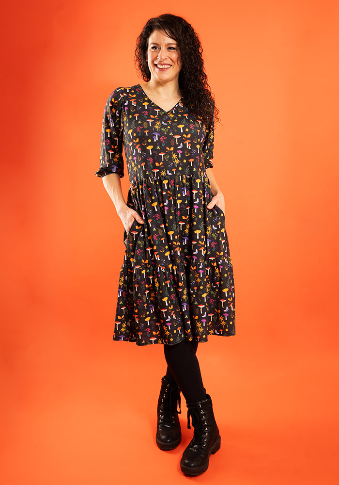 Third angle of Kenzi Botanical Mushroom Print Dress