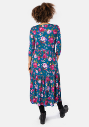 Keren Floral Print Tiered Hem Viscose Midi Dress