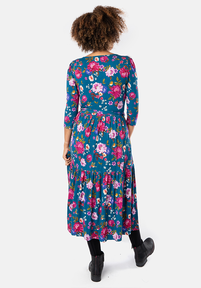 Keren Floral Print Tiered Hem Viscose Midi Dress