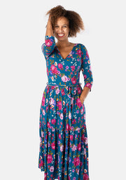 Keren Floral Print Tiered Hem Viscose Midi Dress