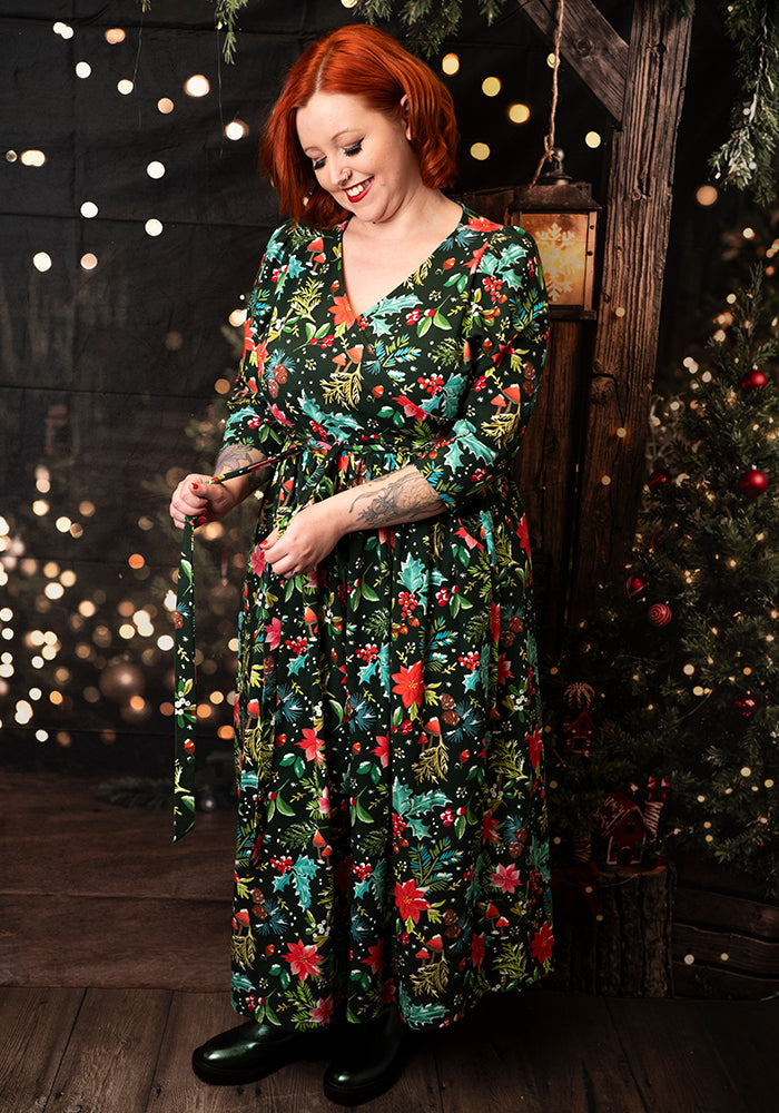 Kerensa Holly & Snow Print Cotton Midaxi Dress