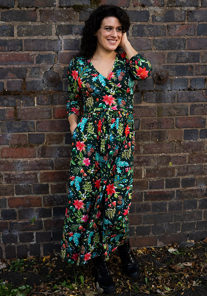 Kerensa Holly & Snow Print Cotton Midaxi Dress