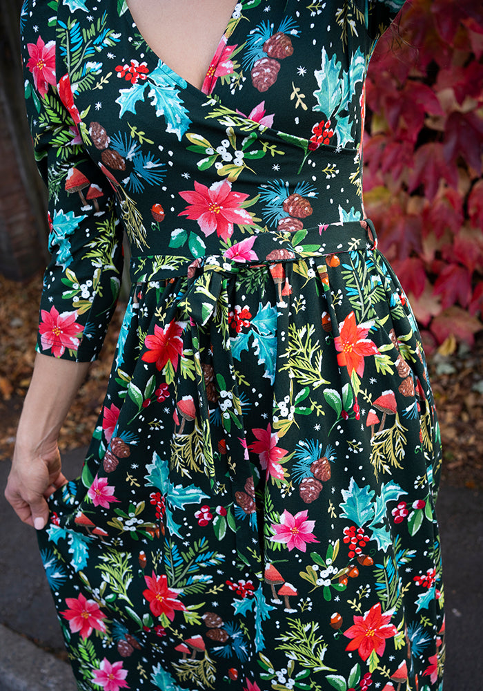 Kerensa Holly & Snow Print Cotton Midaxi Dress