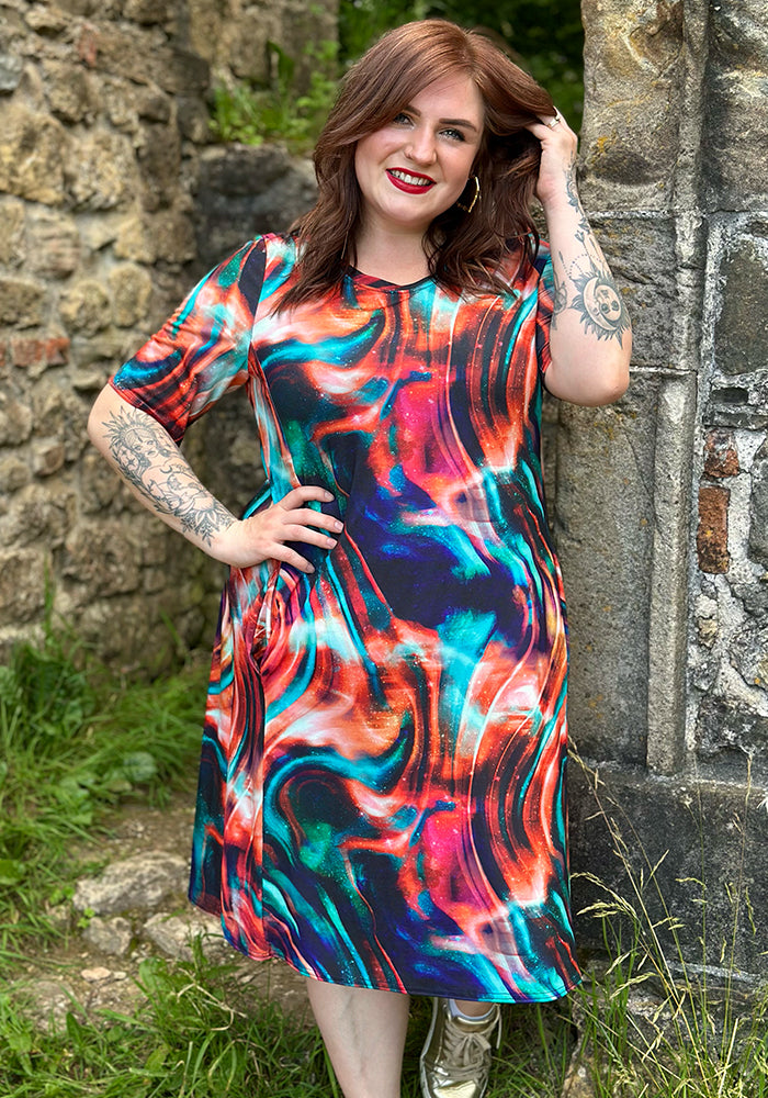 Kerith Ombre Abstract Print Panelled Trapeze Dress