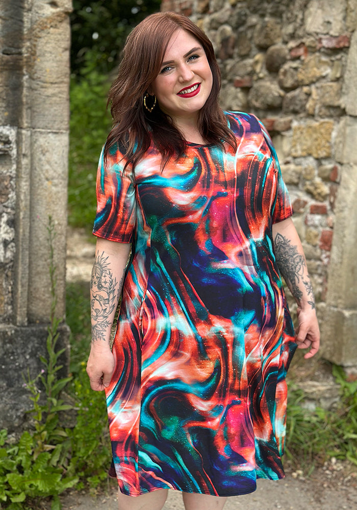 Kerith Ombre Abstract Print Panelled Trapeze Dress