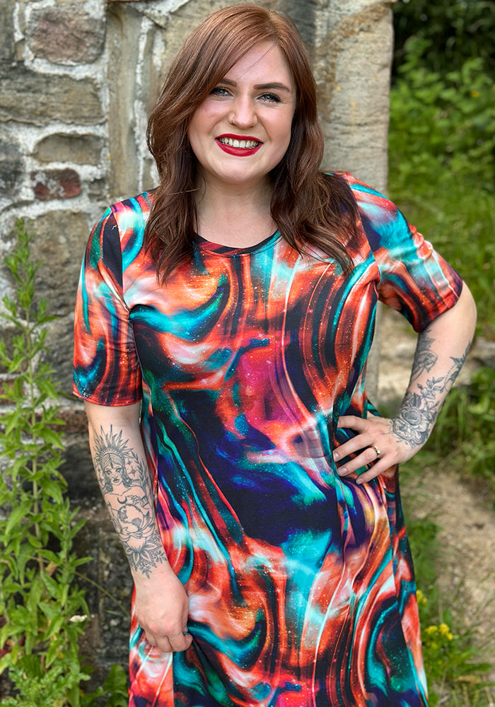 Kerith Ombre Abstract Print Panelled Trapeze Dress