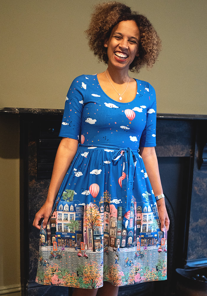 Kerstin Bookstore Street Print Cotton Dress