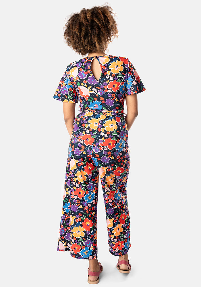 Kesia Stencil Floral Print Culotte Jumpsuit